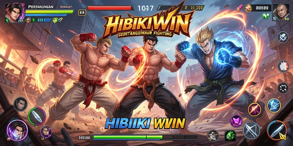 Tampilan screenshot HIBIKIWIN menunjukkan aksi pertempuran seru.