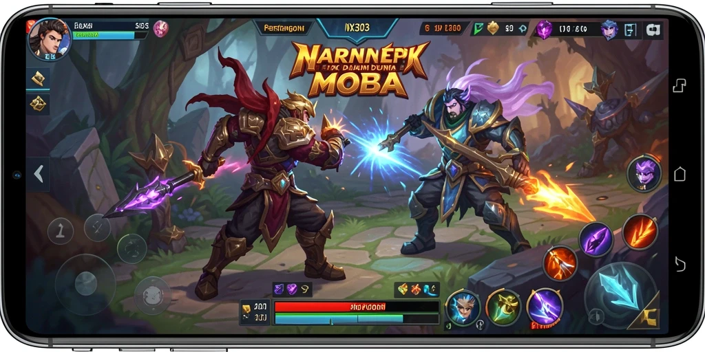 Tangkapan layar gameplay NX303 yang menunjukkan pertarungan seru di arena MOBA.